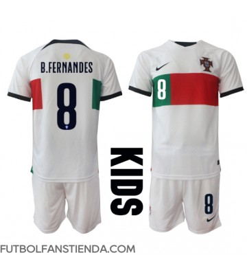 Portugal Bruno Fernandes #8 Segunda Equipación Niños Mundial 2022 Manga Corta (+ Pantalones cortos)